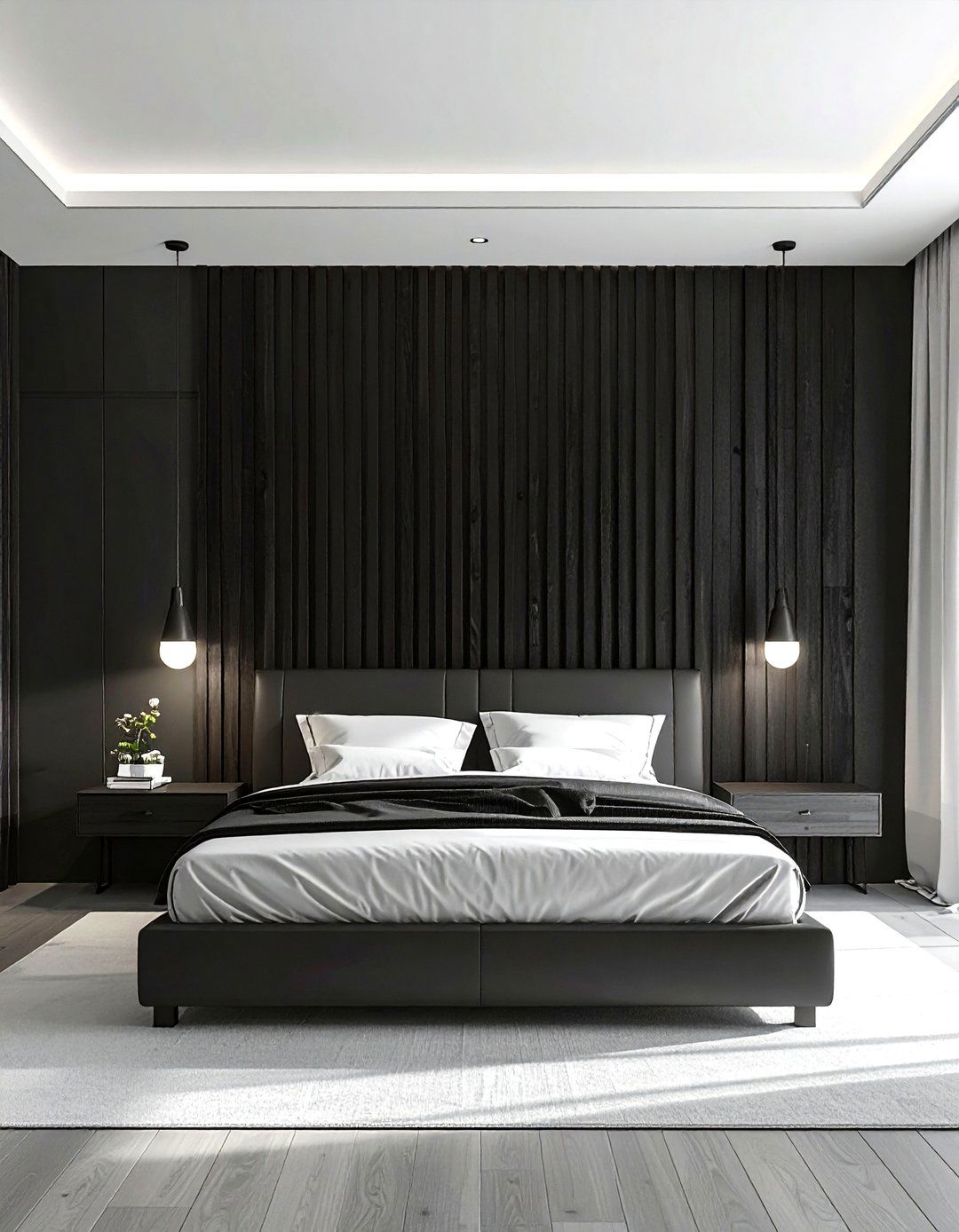 Black Wall Paneling - 30 modern black bedroom ideas