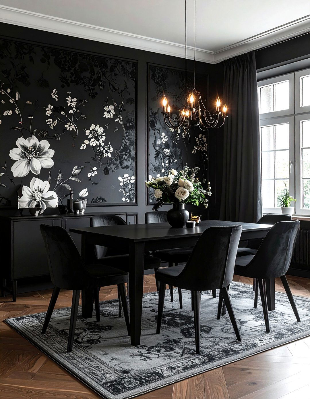 Black Wallpaper Dining Room - 30 black dining room ideas