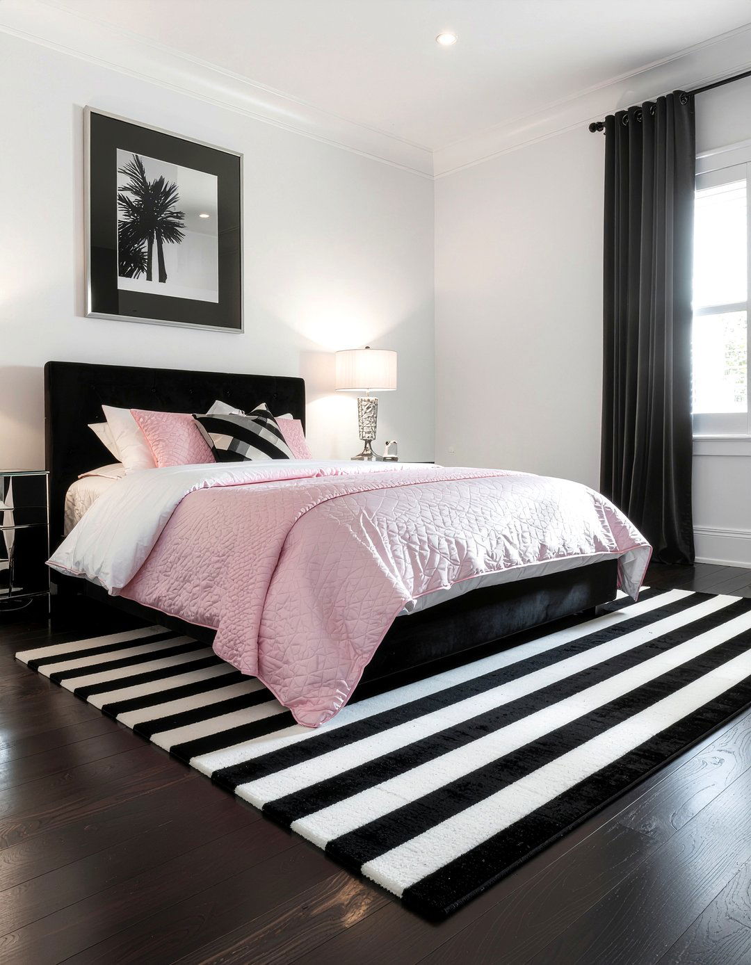 Black White Striped Rug - 30 Hollywood regency bedroom ideas