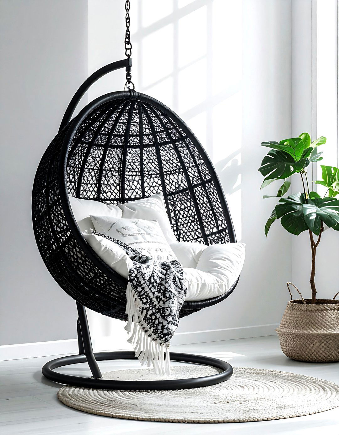 Black Wicker Hanging Chair - 30 living room hanging chair ideas