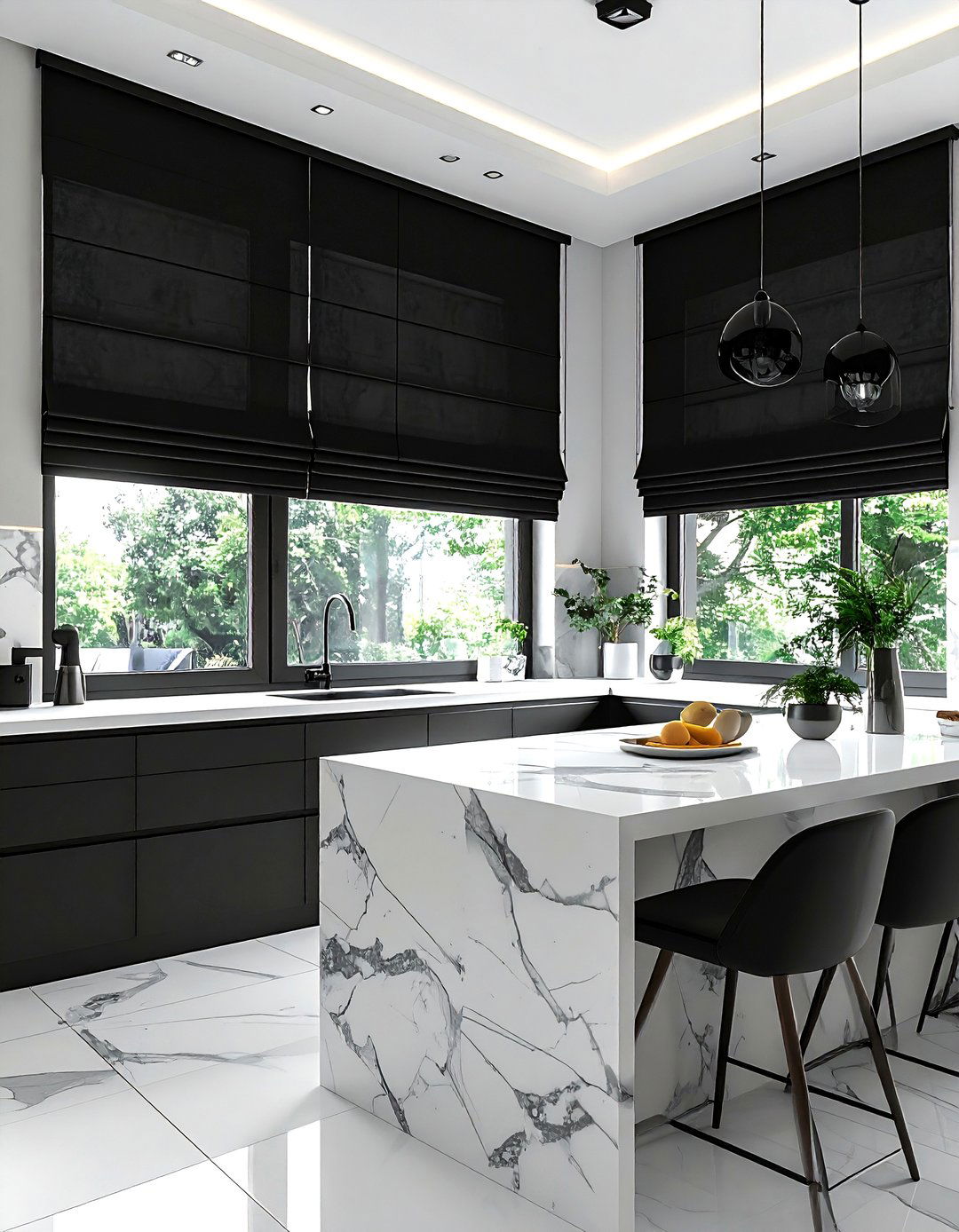 Black Window Treatments - 30 black accent kitchen ideas