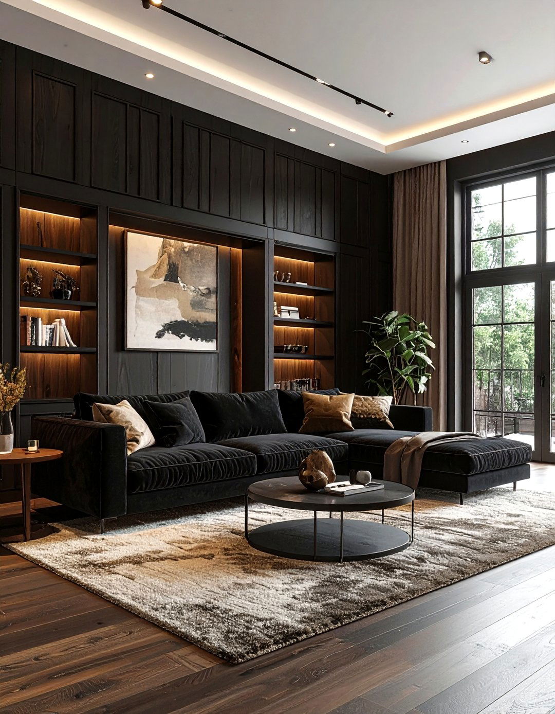 Black Wood Paneling - 30 contemporary black living room ideas