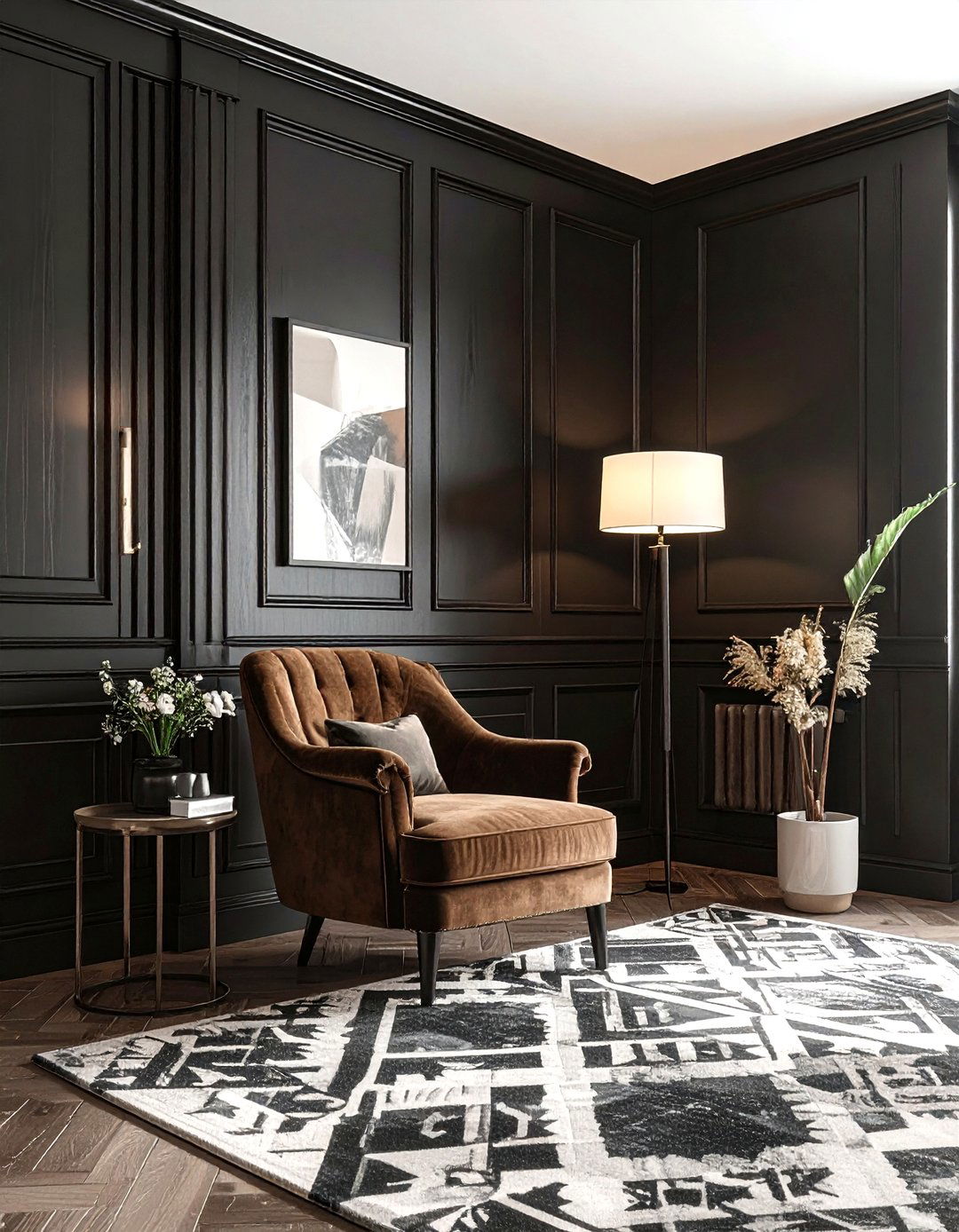 Black Wood Paneling - 30 dark black living room ideas