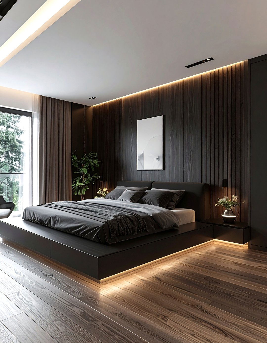 Black Wood Paneling - 30 contemporary black bedroom ideas