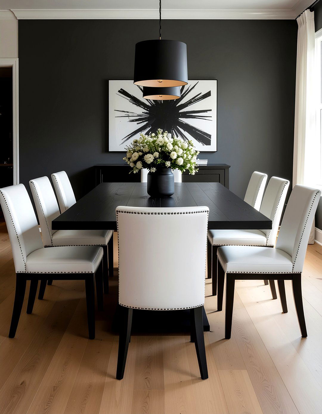 Black Wood Table - 30 black and white dining room ideas