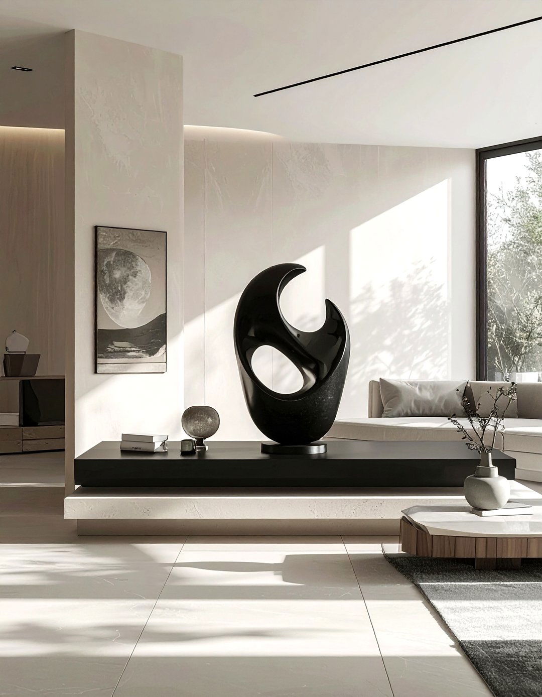Black abstract sculpture - 30 black living room accessories ideas