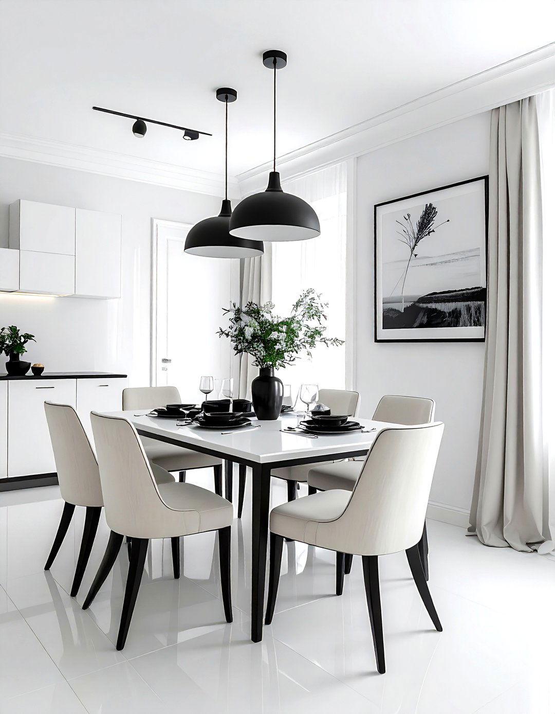 Black accent cream and white dining room - 30 cream and white dining room ideas