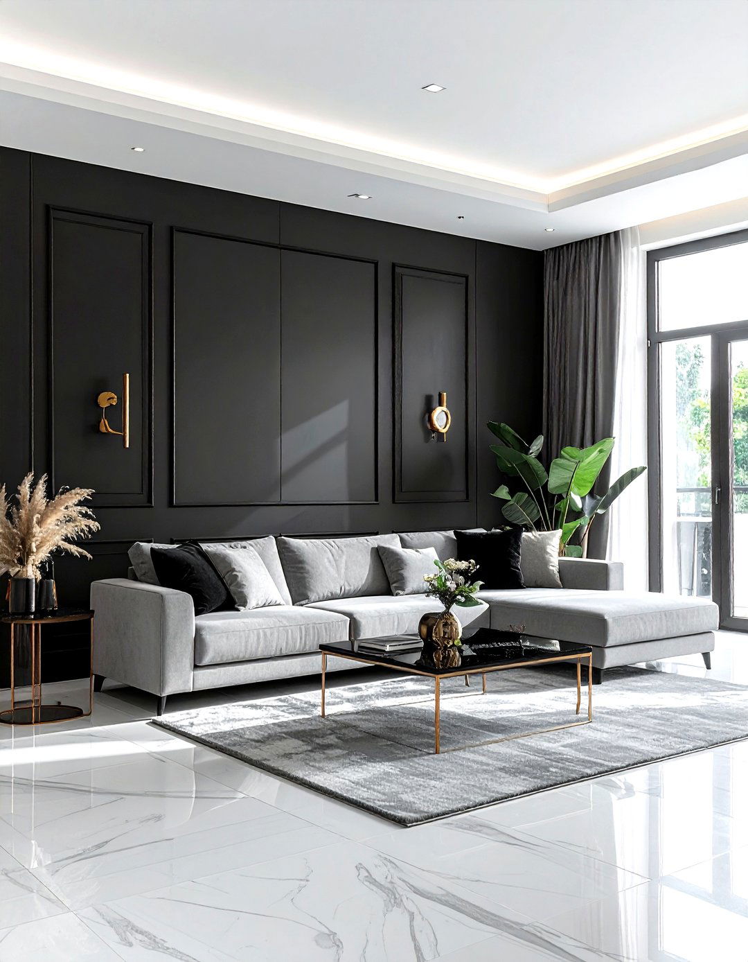 Black accent wall - 30 living room paneled walls ideas