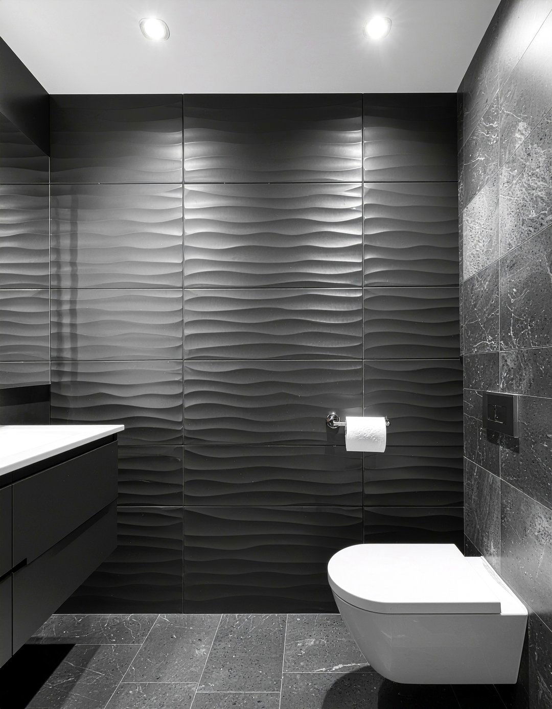 Black accent wall bathroom - 30 all black bathroom ideas