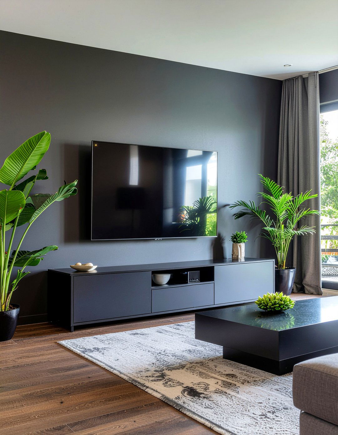 Black accent wall tv - 30 living room wall mounted tv ideas