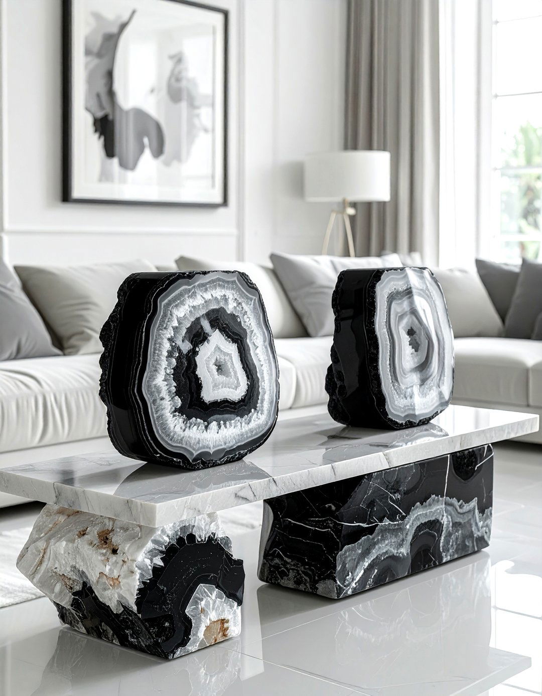 Black agate bookends - 30 black living room accessories ideas