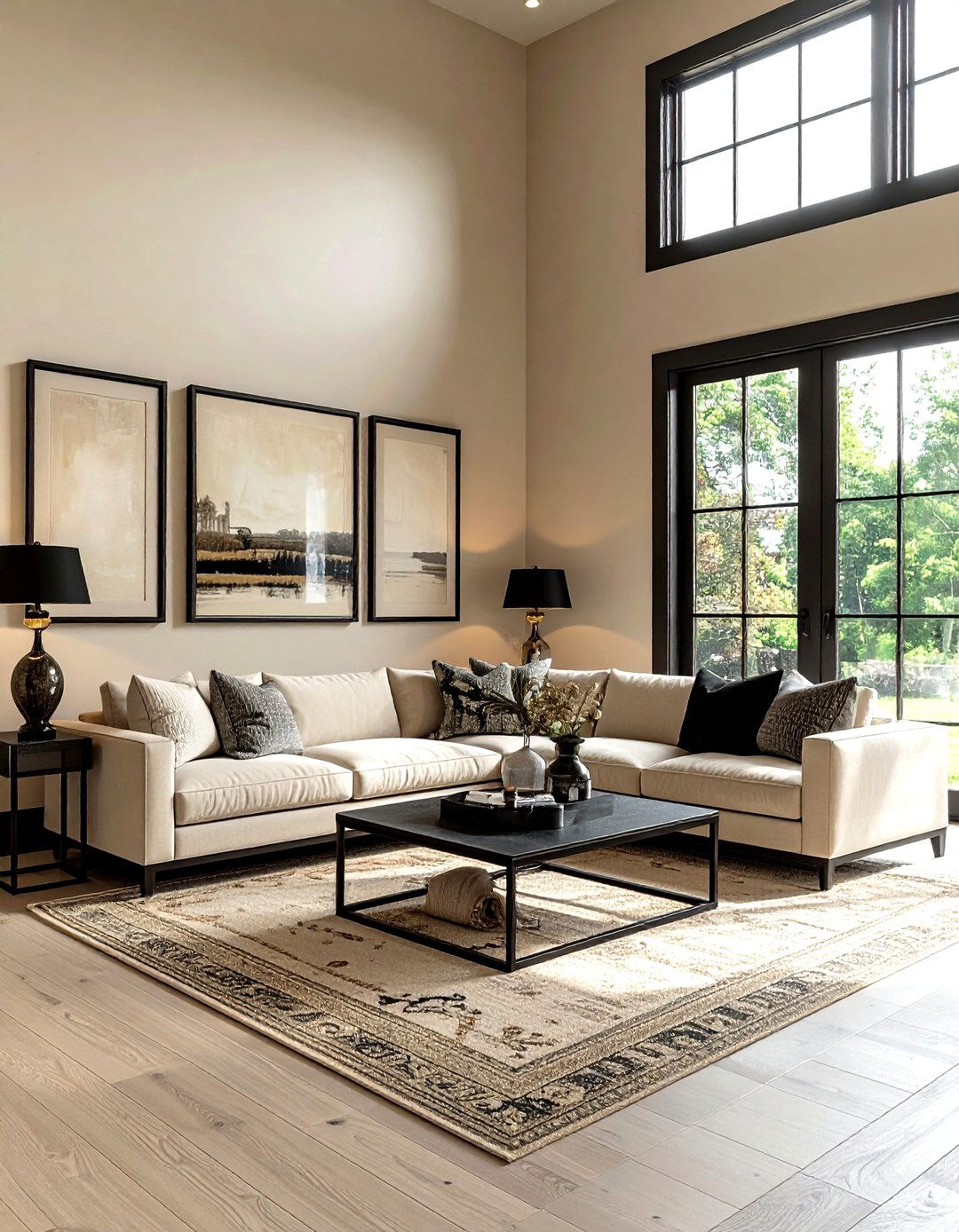 Black and Beige Farmhouse Living Room - 30 farmhouse beige living room ideas