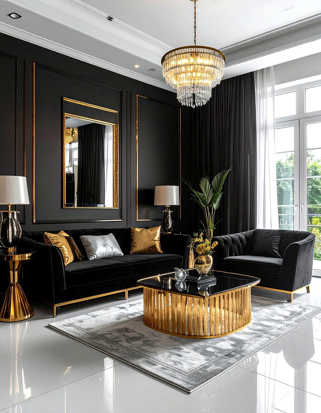Black and Gold Decor - 30 dark black living room ideas