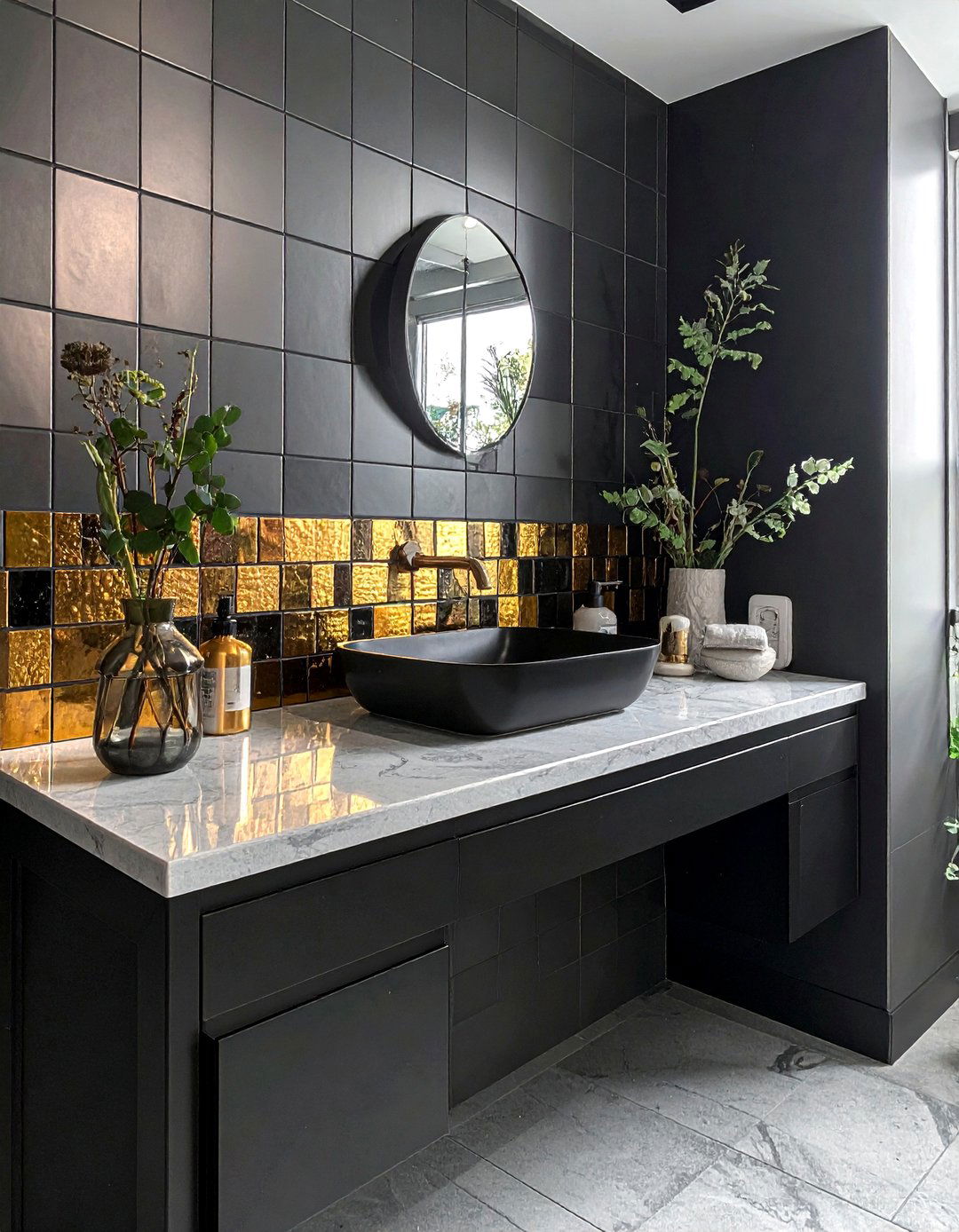 Black and Gold Mosaic Tile - 30 black and gold bathroom ideas
