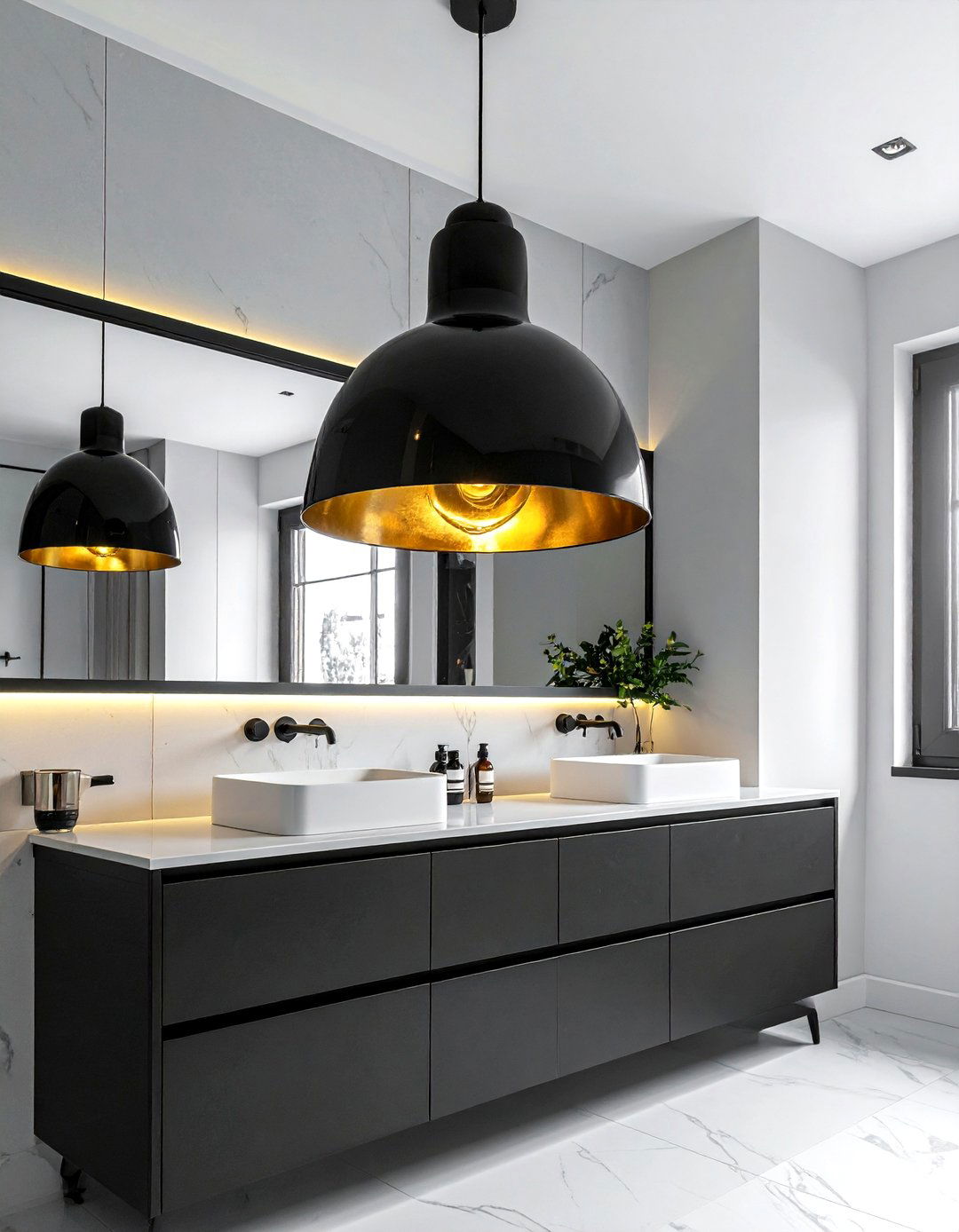 Black and Gold Pendant Light - 30 black and gold bathroom ideas