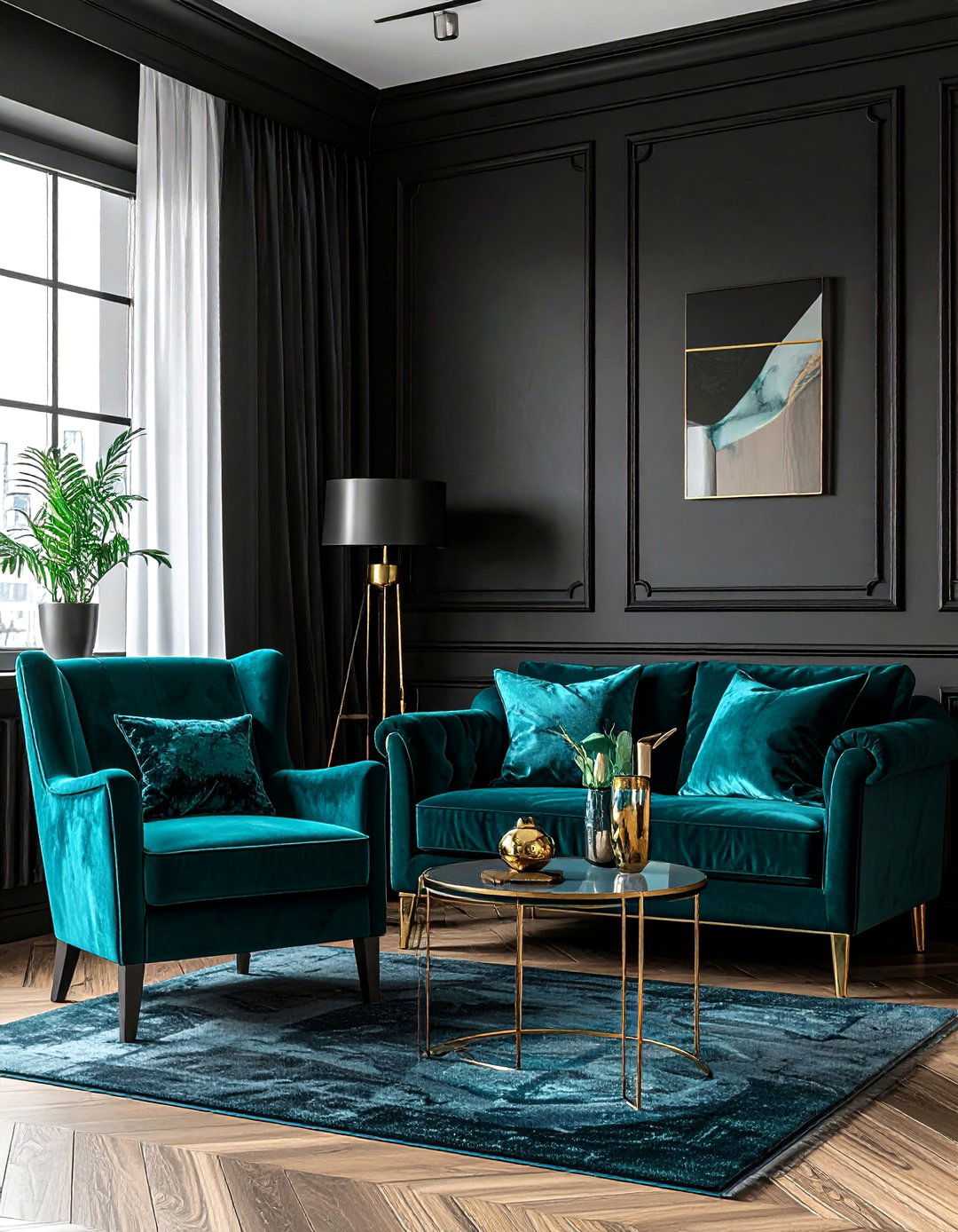 Black and Teal - 30 contemporary black living room ideas