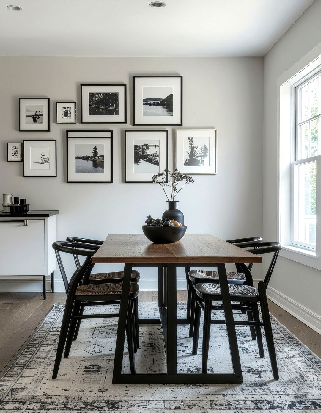 Black and White Gallery Wall - 30 bungalow dining room ideas
