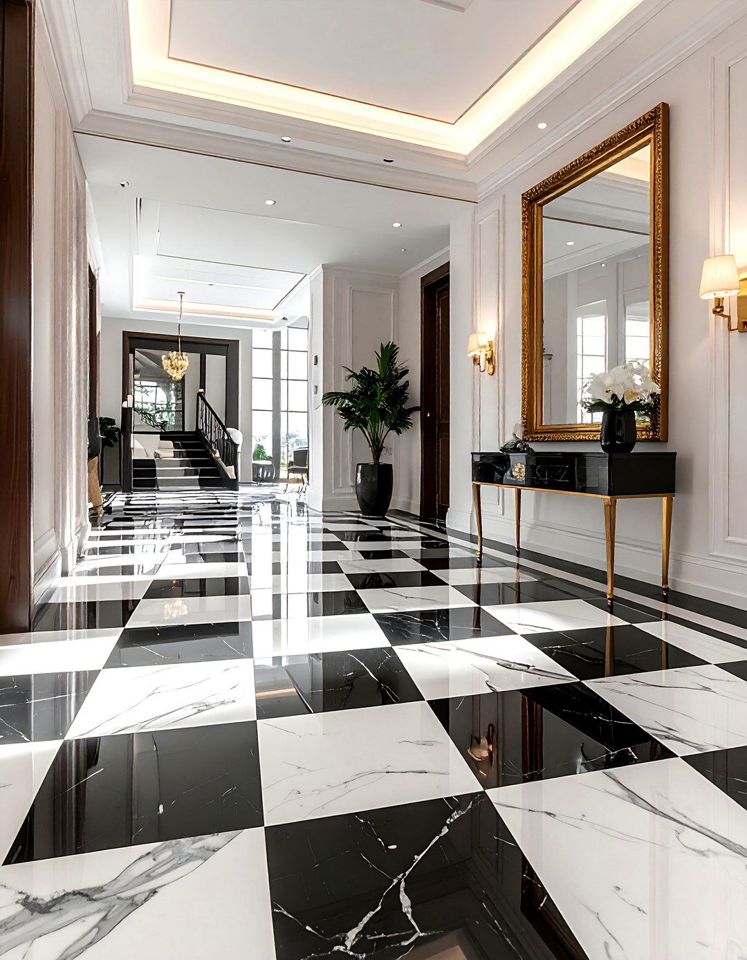 Black and White Marble Floor - 30 Hollywood regency decor ideas
