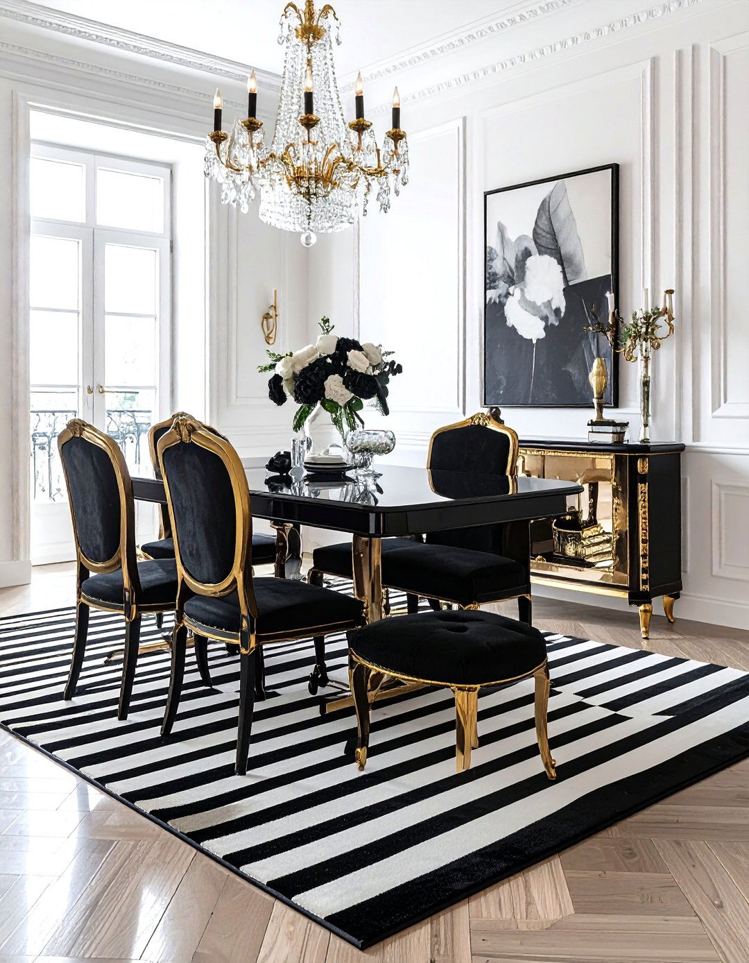 Black and White Striped Rug - 30 dining room area rug ideas