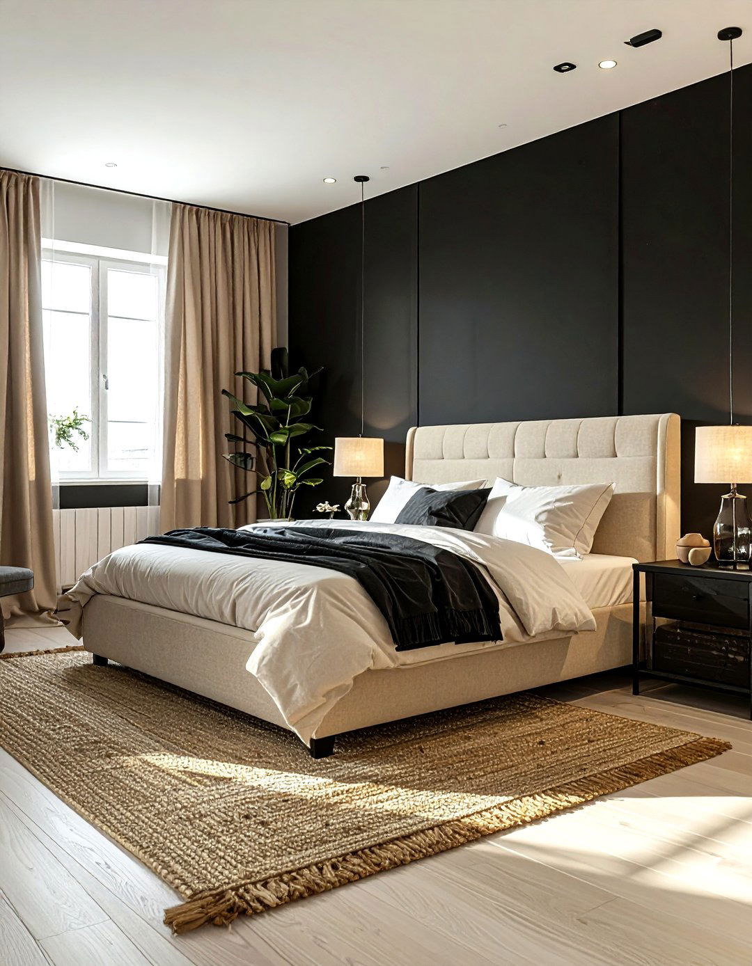 Black and beige bedroom - 30 black bedroom ideas
