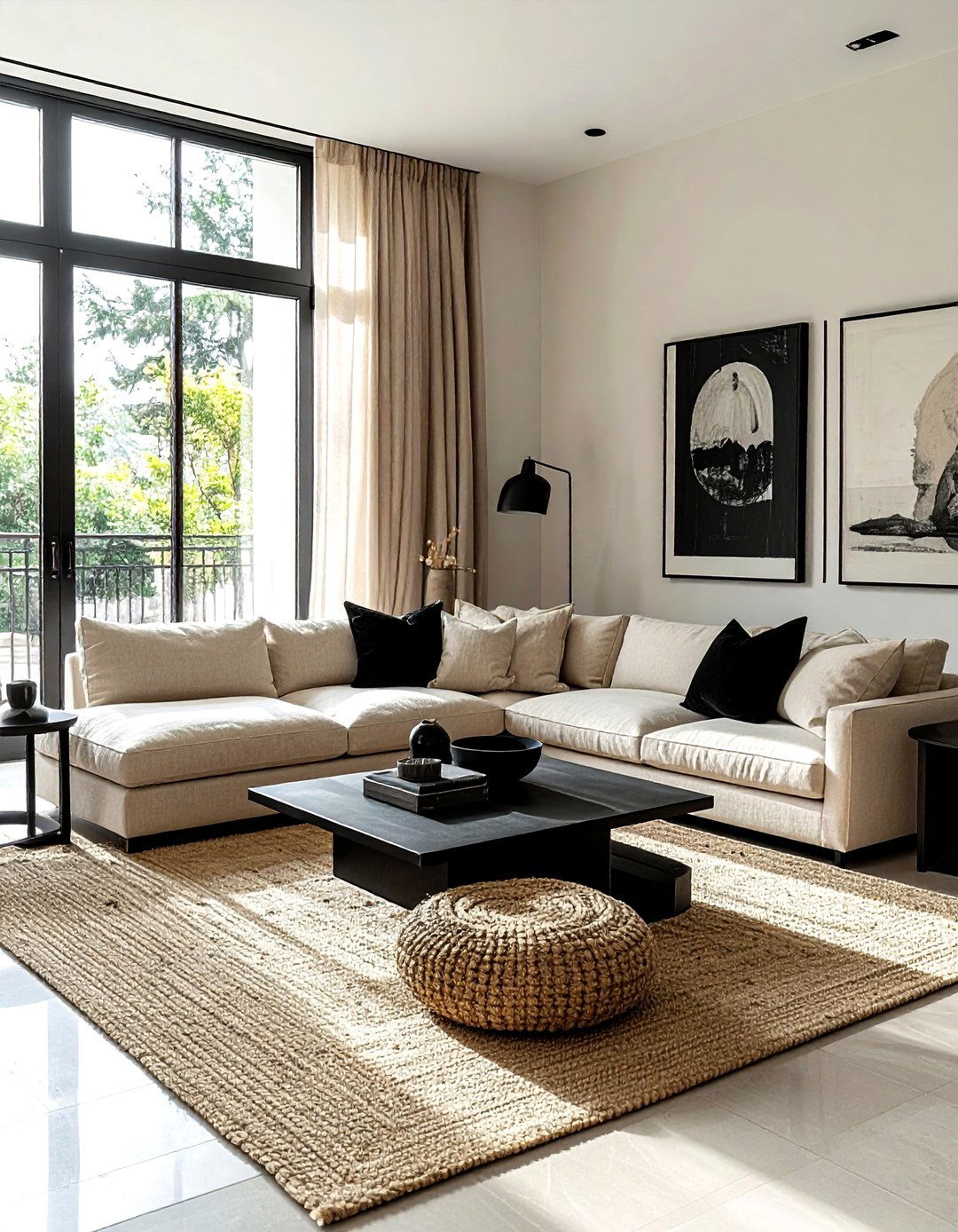 Black and beige living room - 30 black living room decor ideas