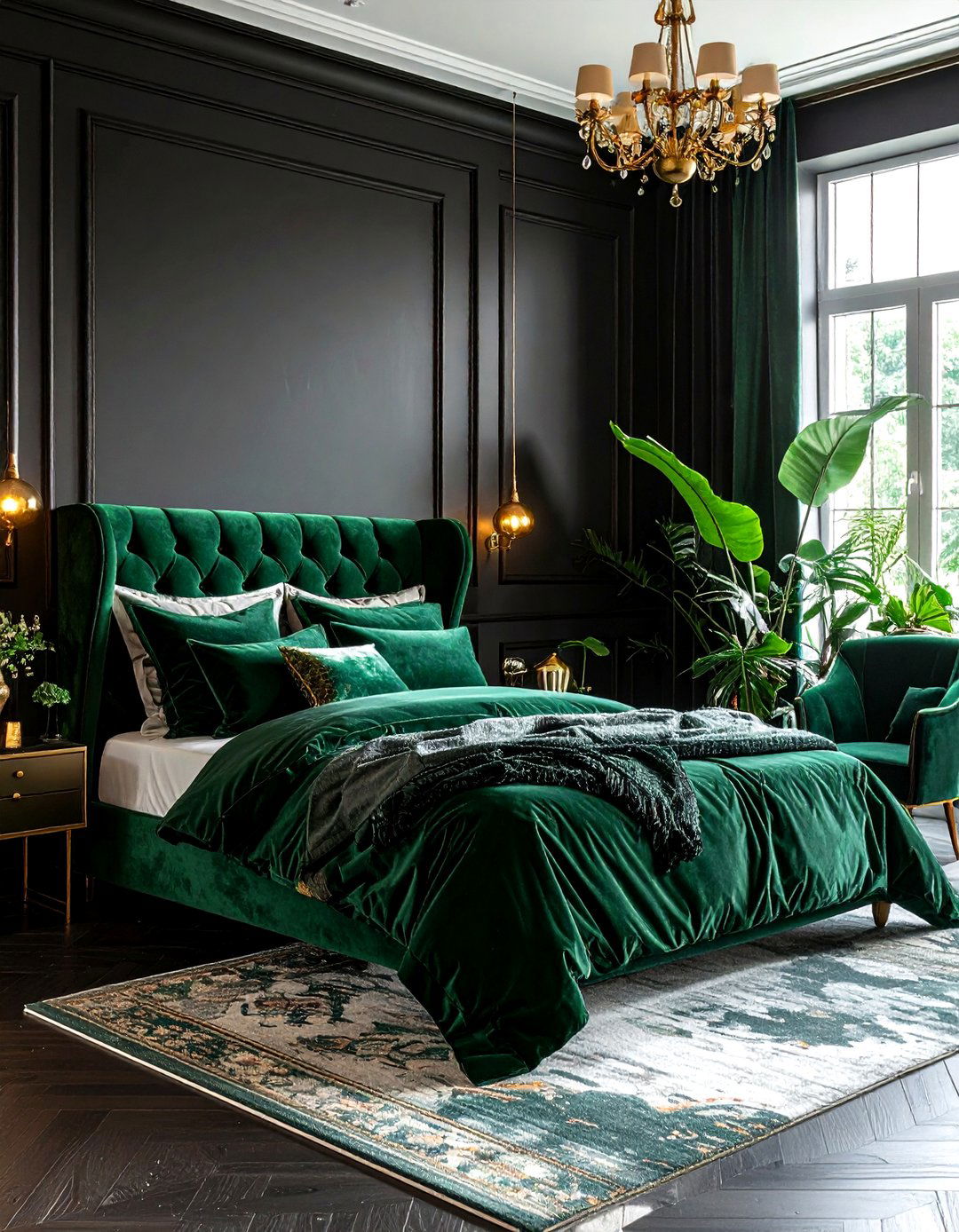 Black and emerald green bedroom - 30 black bedroom decor ideas