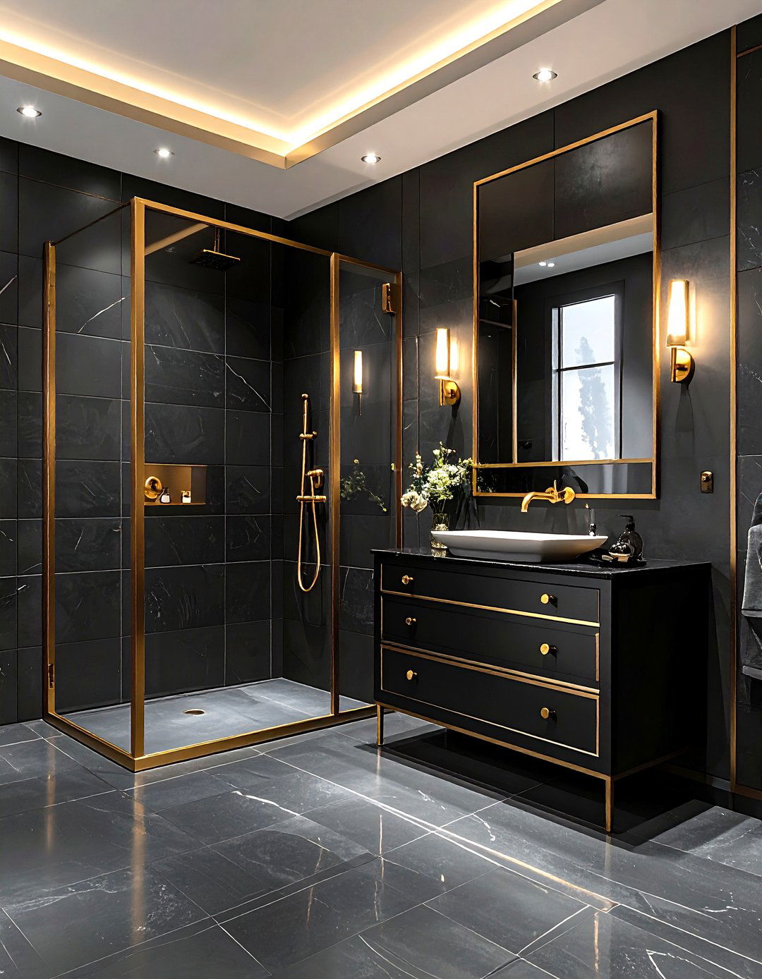 Black and gold bathroom - 30 gold bathroom decor ideas
