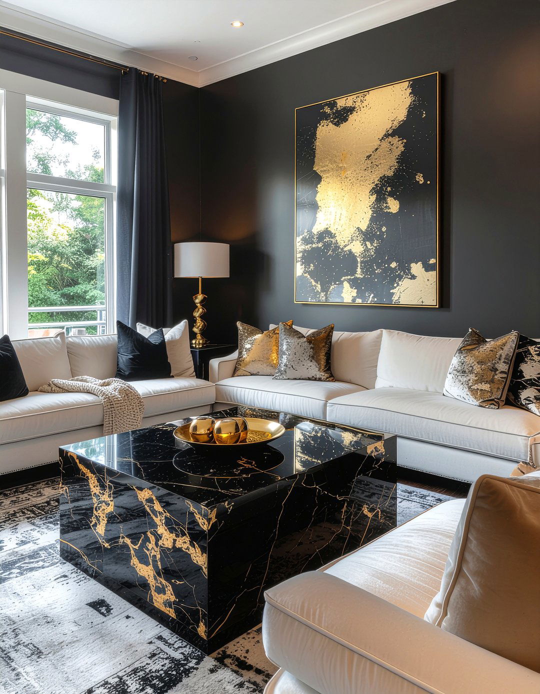 Black and gold decor - 30 modern glam living room ideas