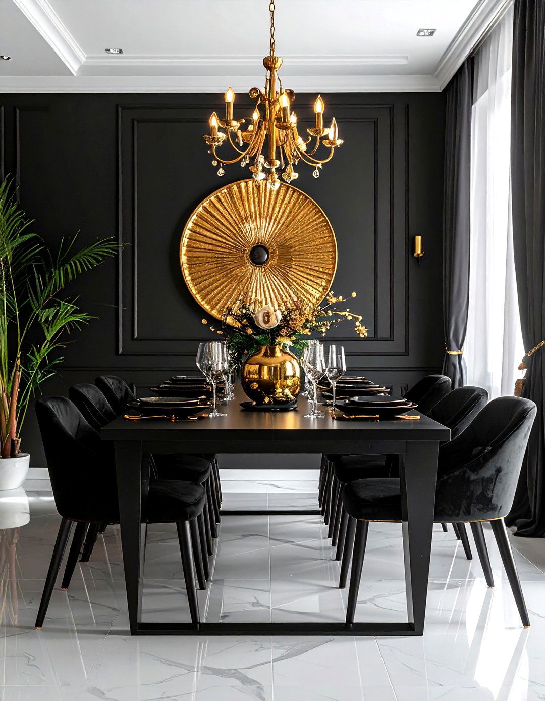 Black and gold dining room - 30 gold dining room decor ideas