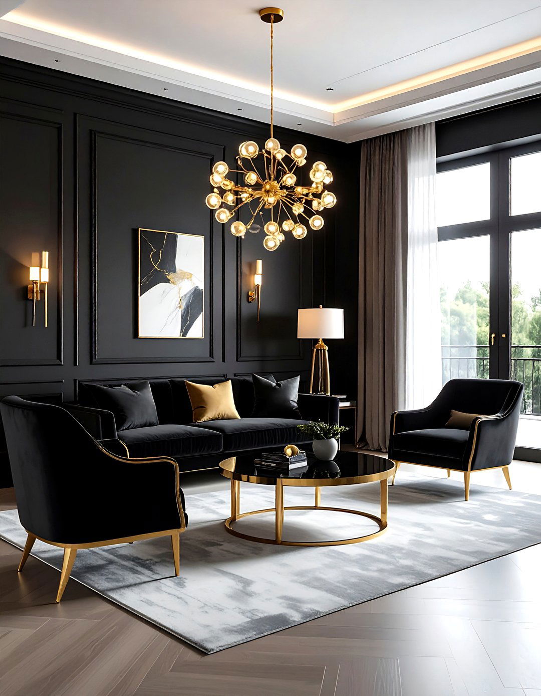 Black and gold living room - 30 black living room decor ideas