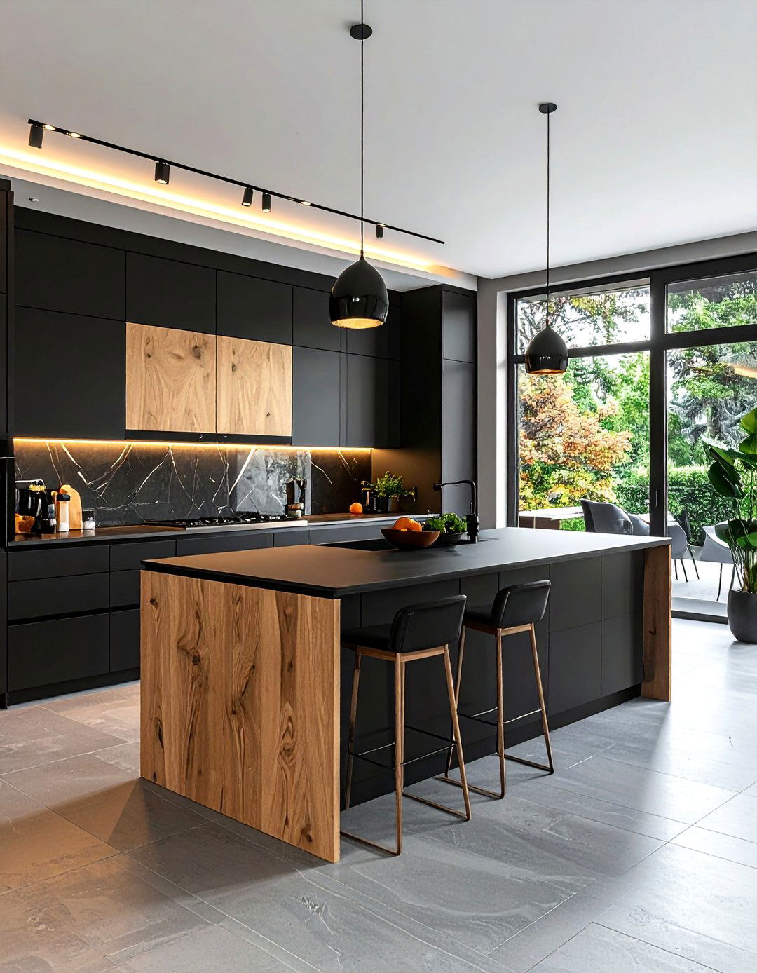 Black and light wood kitchen - 30 two-tone cabinet kitchen ideas