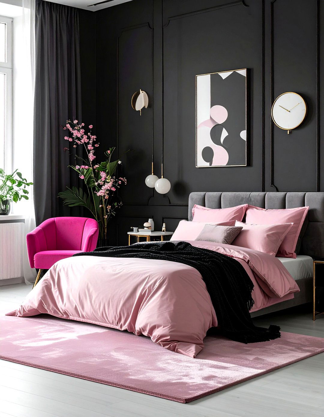 Black and pink bedroom - 30 black bedroom ideas