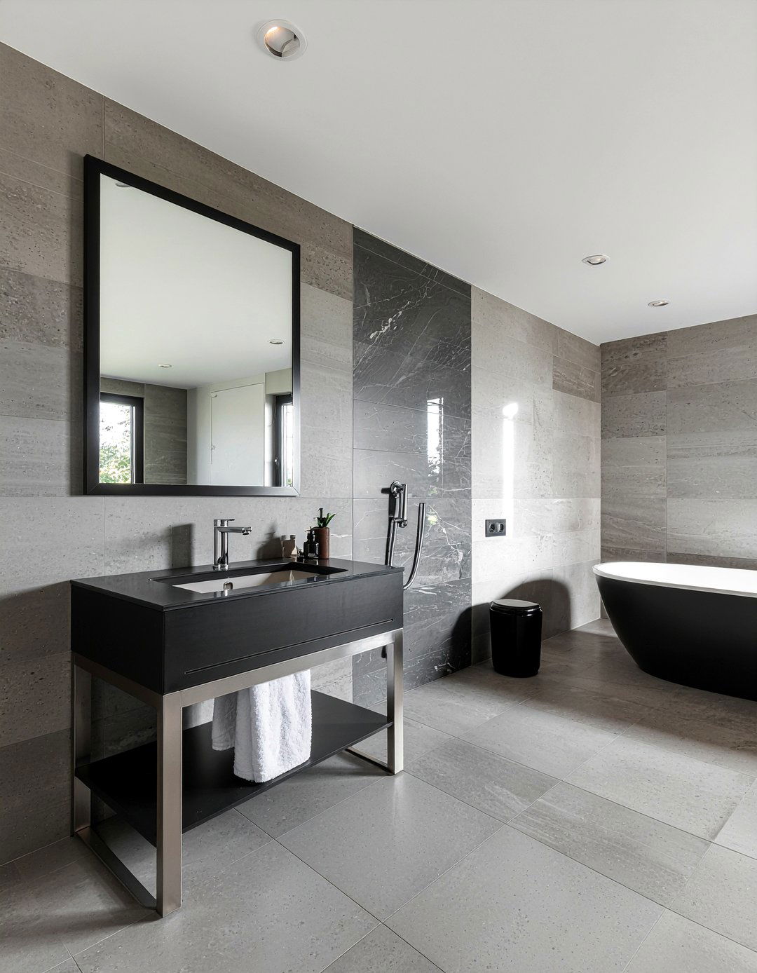 Black and stainless steel - 30 mixed metal bathroom ideas