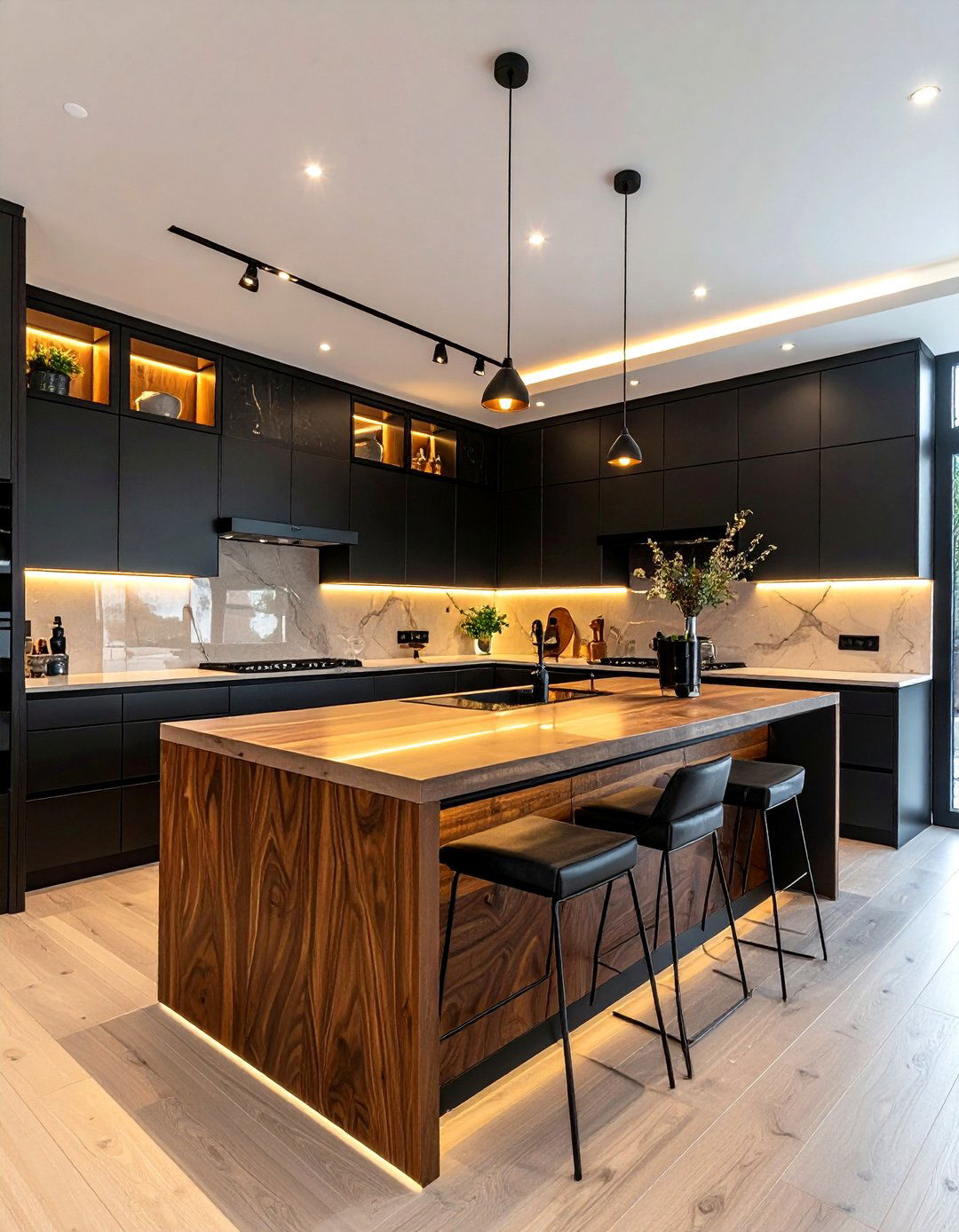 Black and walnut kitchen cabinets - 30 two-tone kitchen cabinet ideas