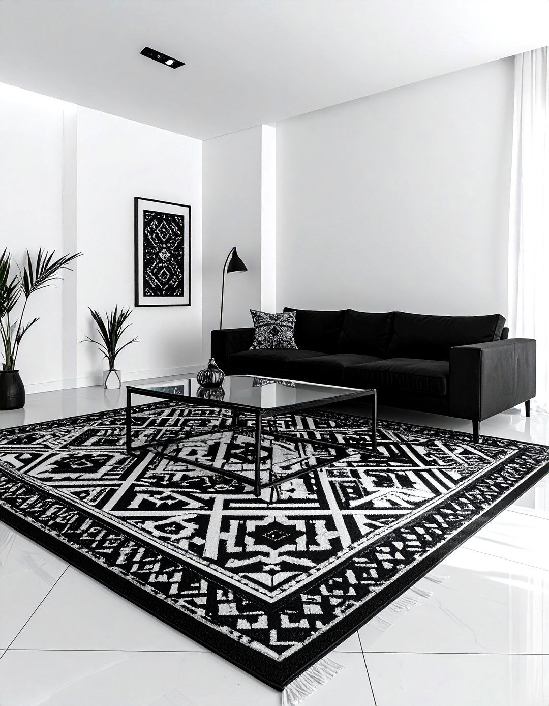 Black and white Turkish rug minimalist space - 30 Turkish rug ideas