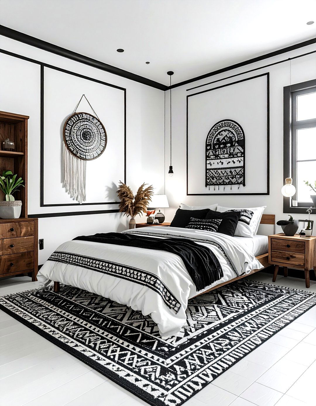 Black and white boho bedroom - 30 bohemian black bedroom ideas