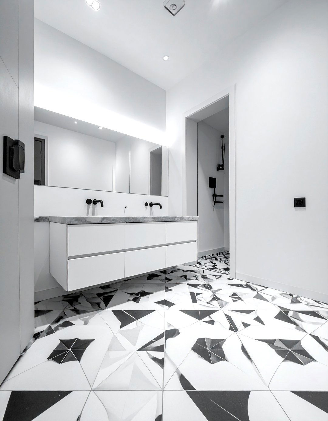 Black and white cement tile bathroom floor - 30 cement tile bathroom ideas
