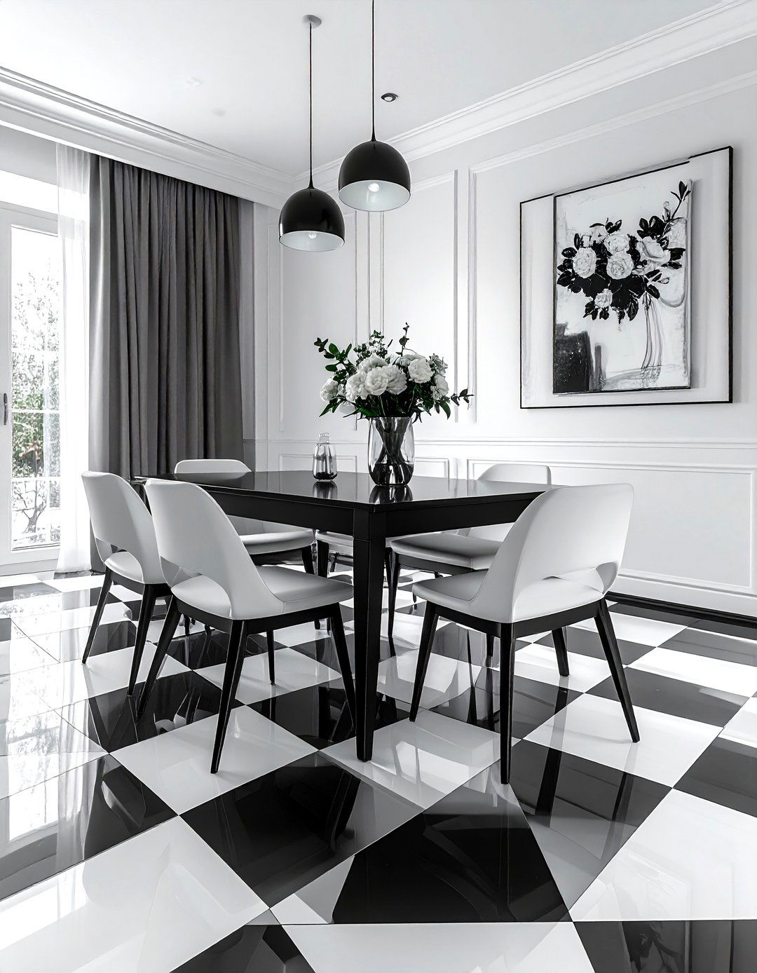 Black and white checkered floor dining room - 30 classic dining room ideas