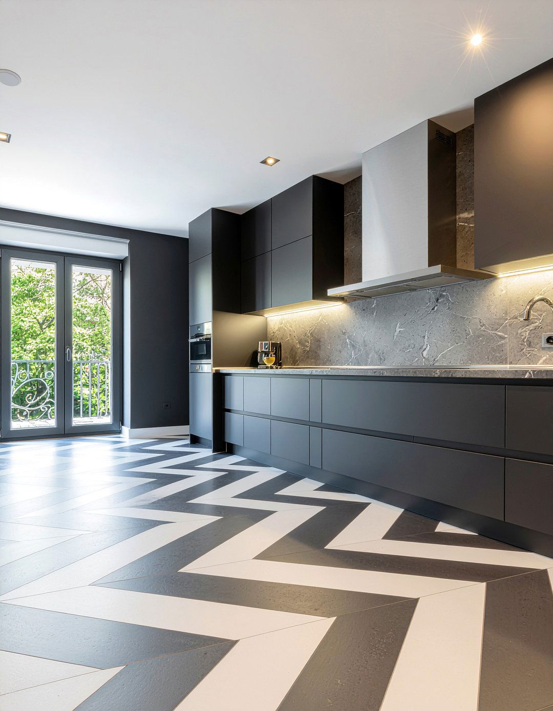 Black and white chevron floor kitchen - 30 chevron floor kitchen ideas