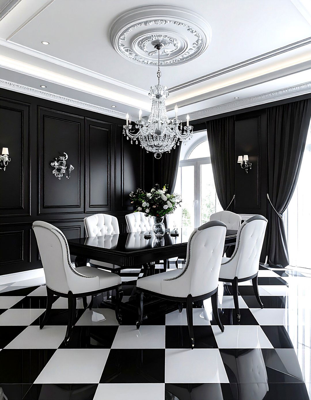 Black and white dining room - 30 dark black dining room ideas