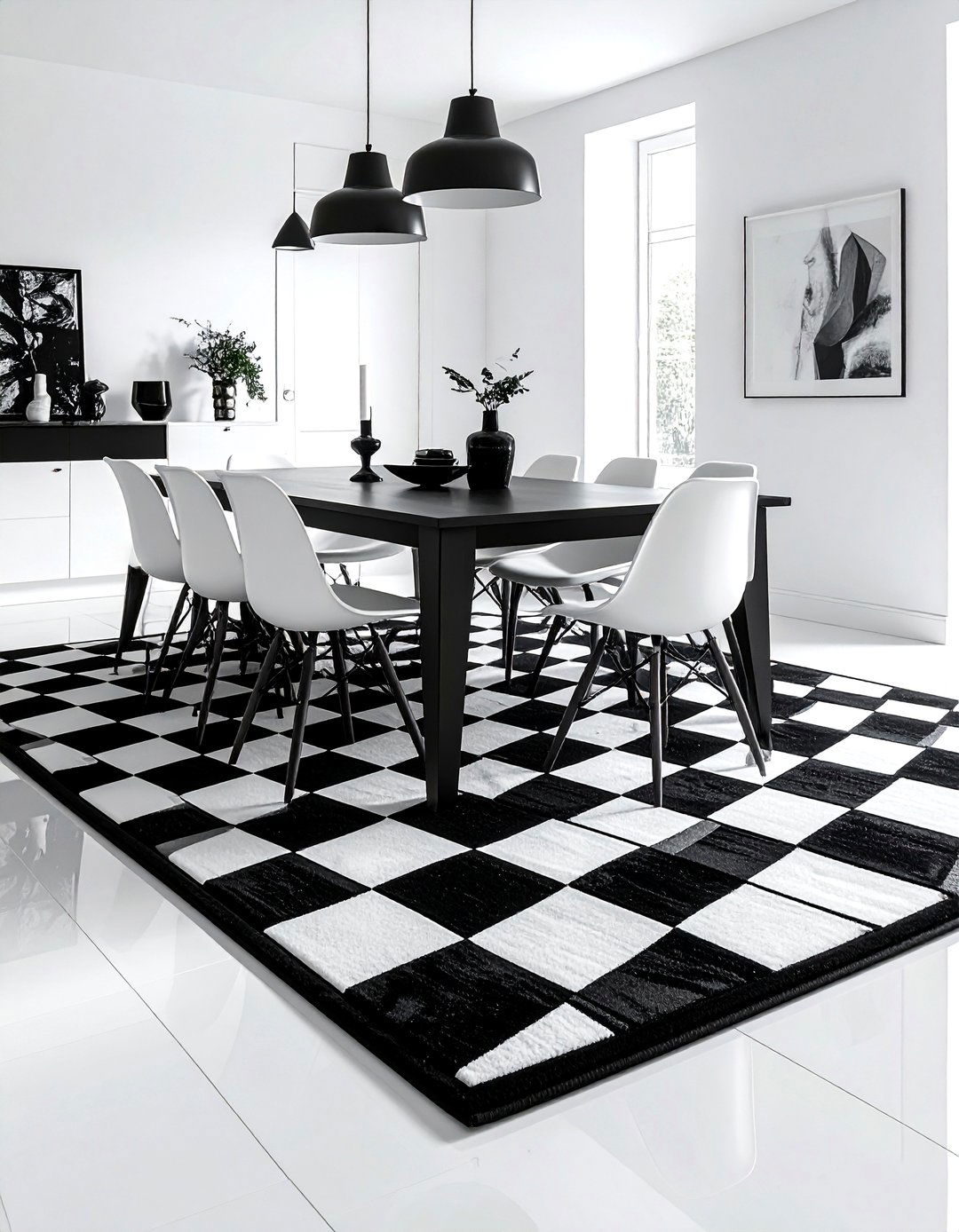 Black and white dining rug - 30 dining room rug ideas