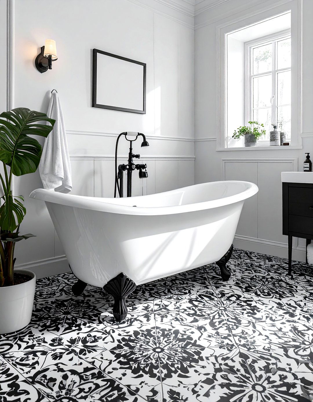Black and white encaustic tile bathroom floor - 30 encaustic tile bathroom ideas