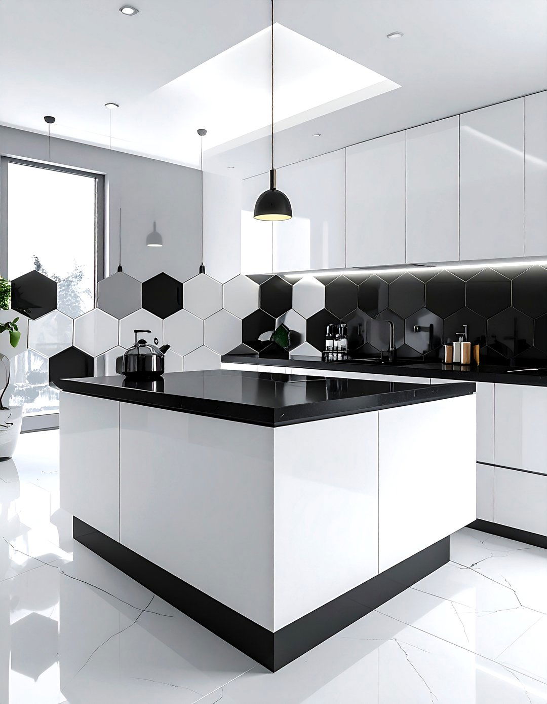 Black and white hexagon backsplash - 30 hexagon tile kitchen backsplash ideas