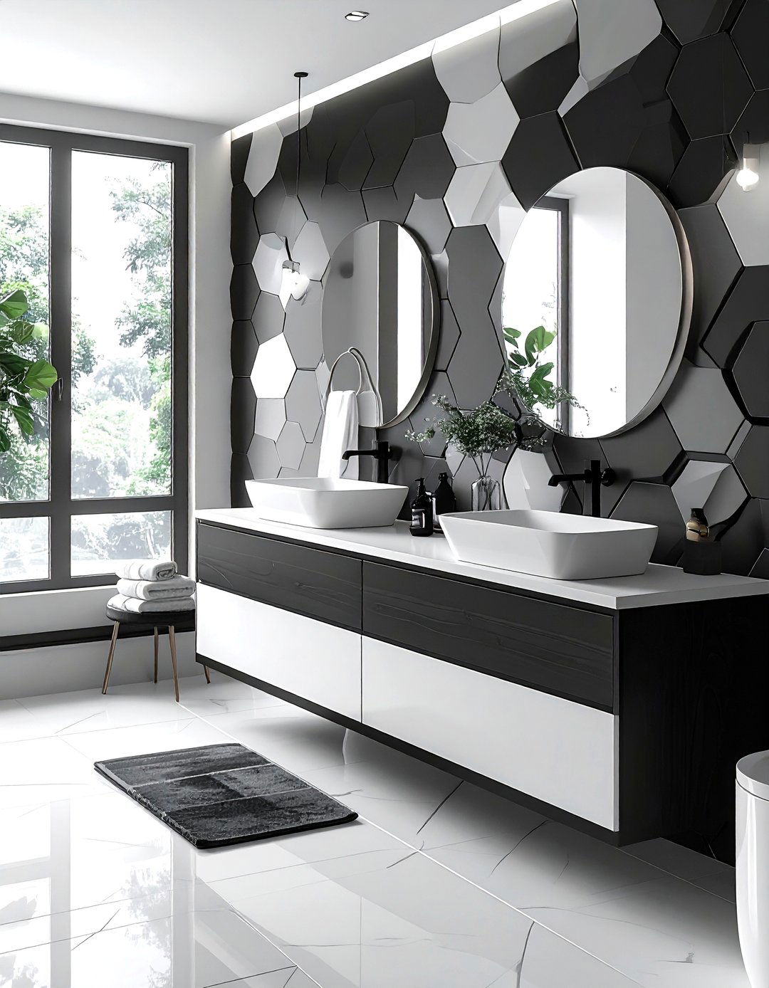 Black and white hexagon tile - 30 bathroom flooring ideas