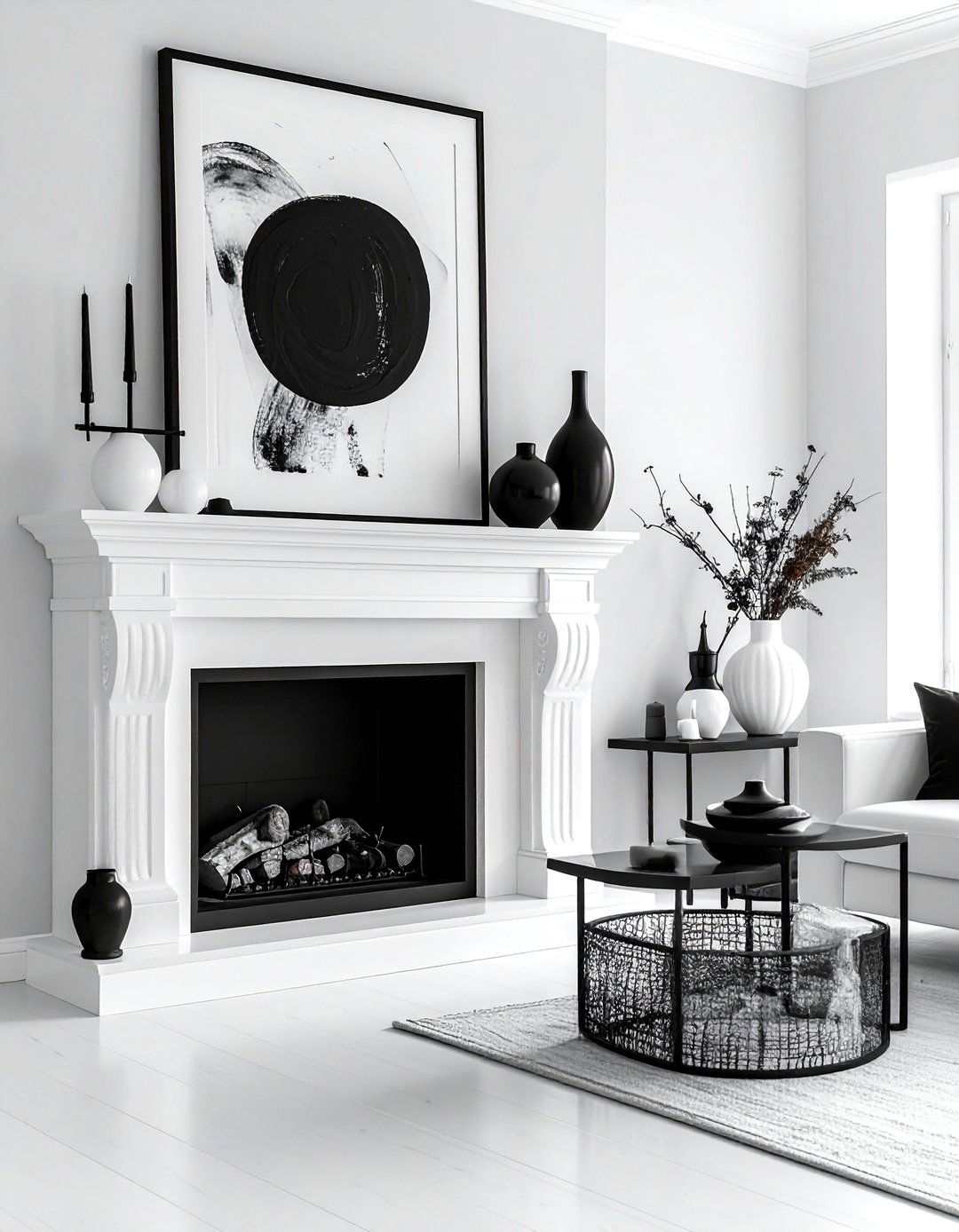 Black and white mantel - 30 mantel styling ideas