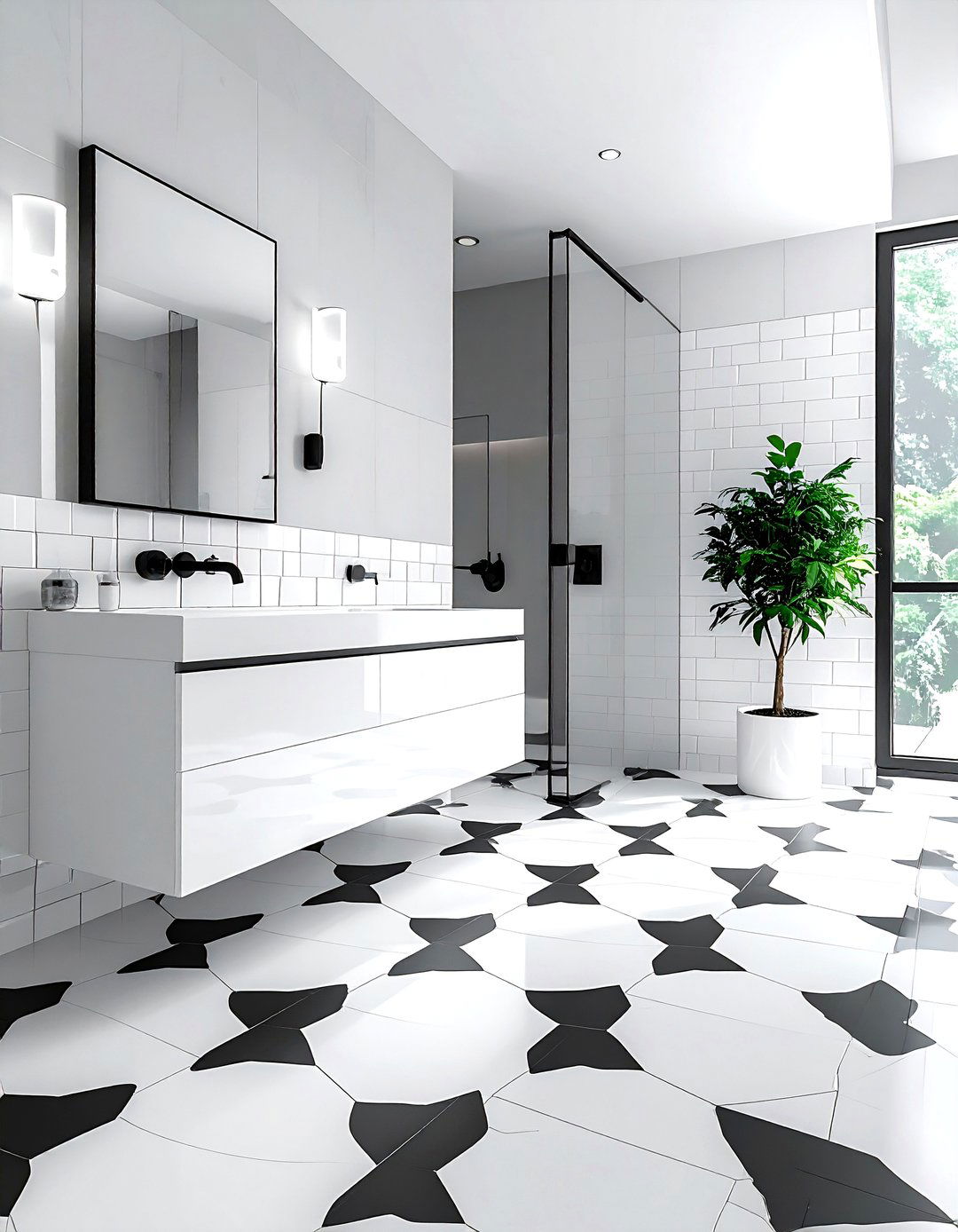 Black and white patterned bathroom floor - 30 patterned tile bathroom ideas
