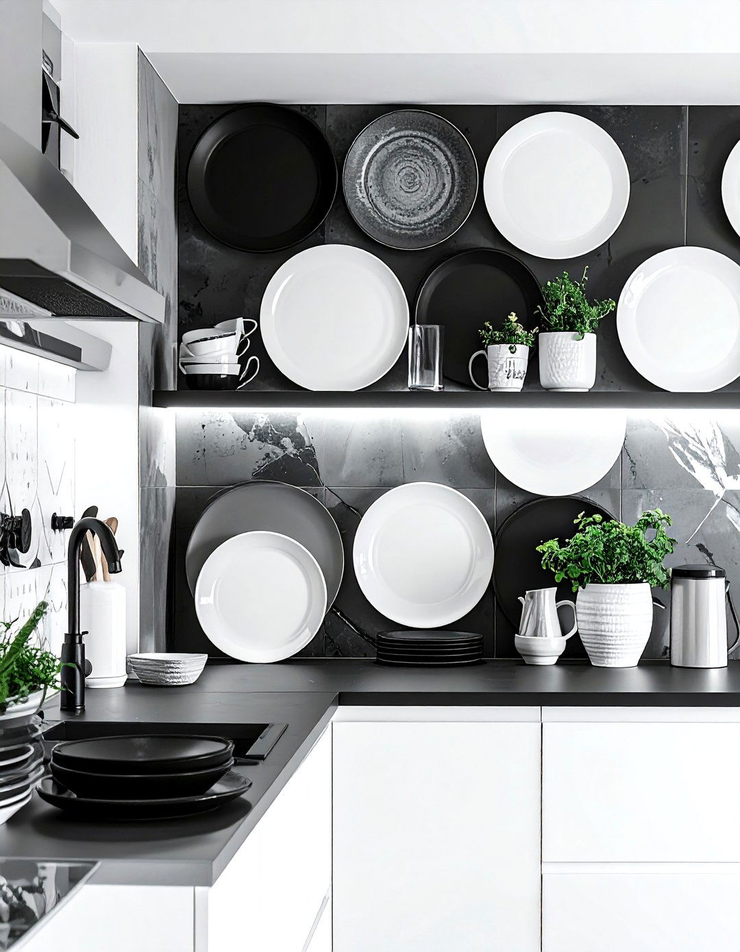 Black and white plate wall - 30 plate collection display ideas