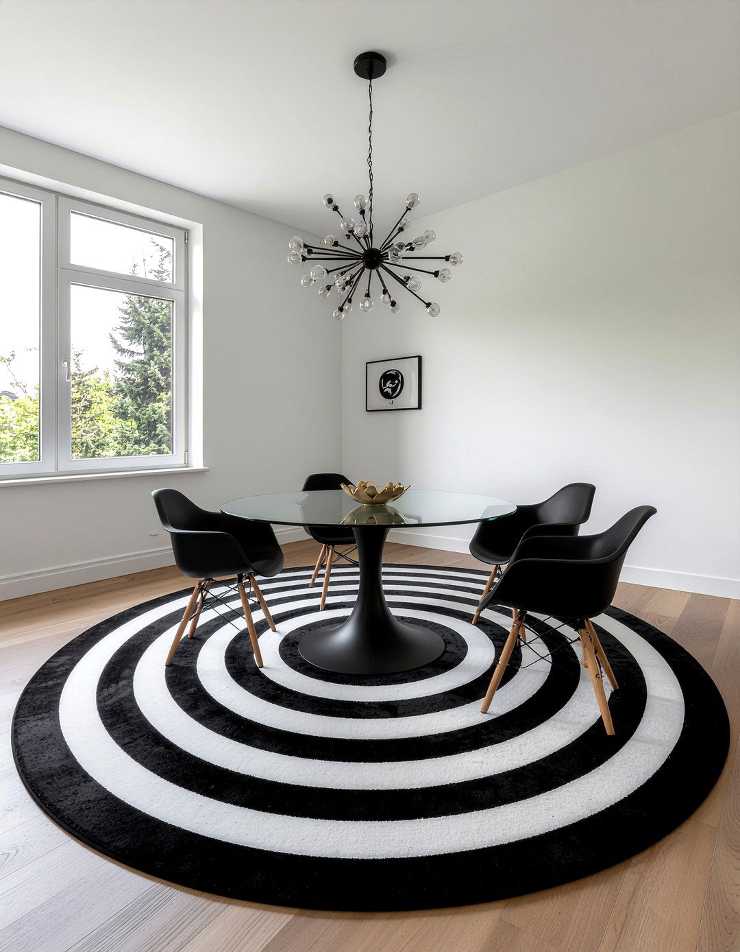 Black and white round rug dining room - 30 round rug dining room ideas