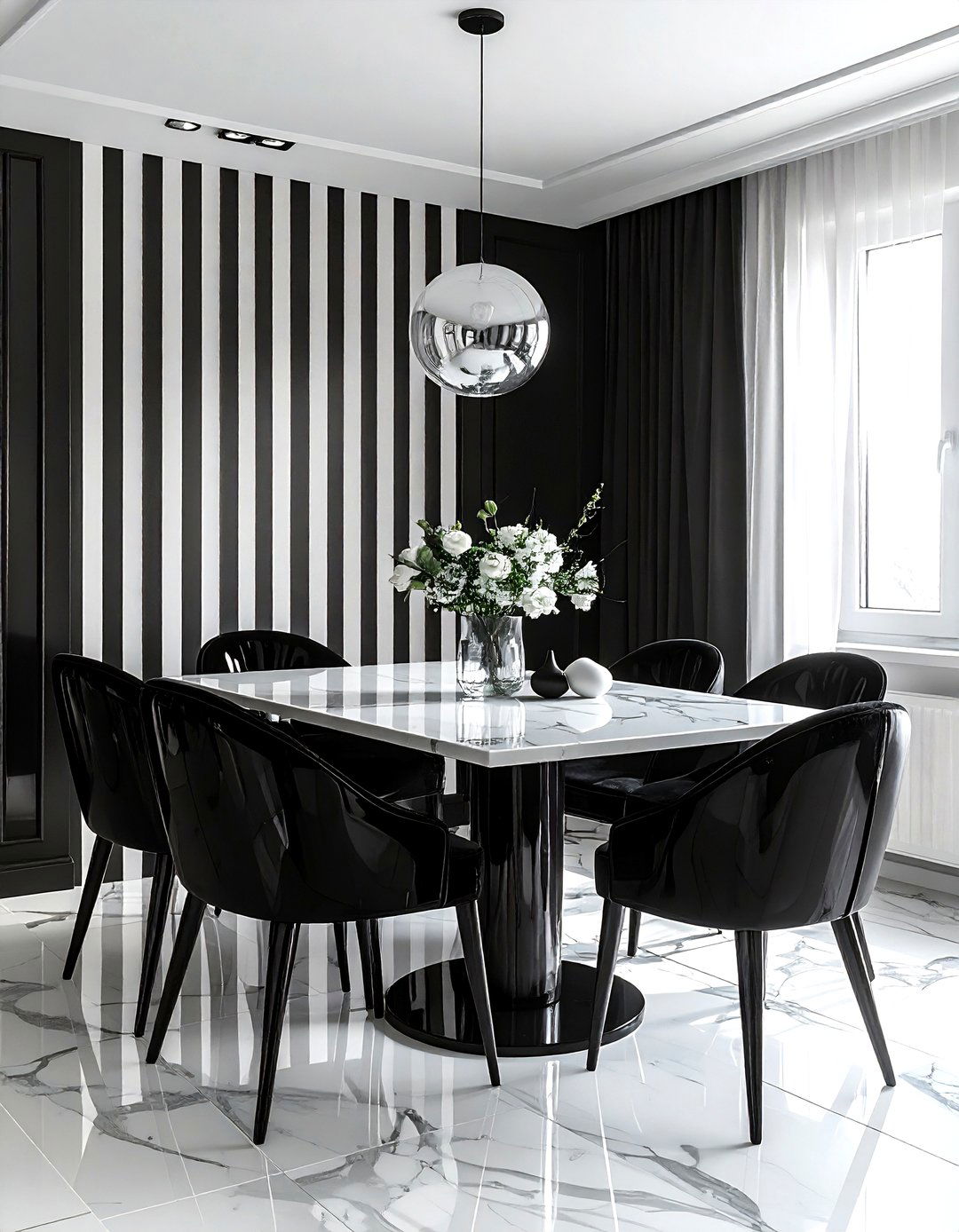 Black and white striped dining room - 30 bold wallpaper dining room ideas