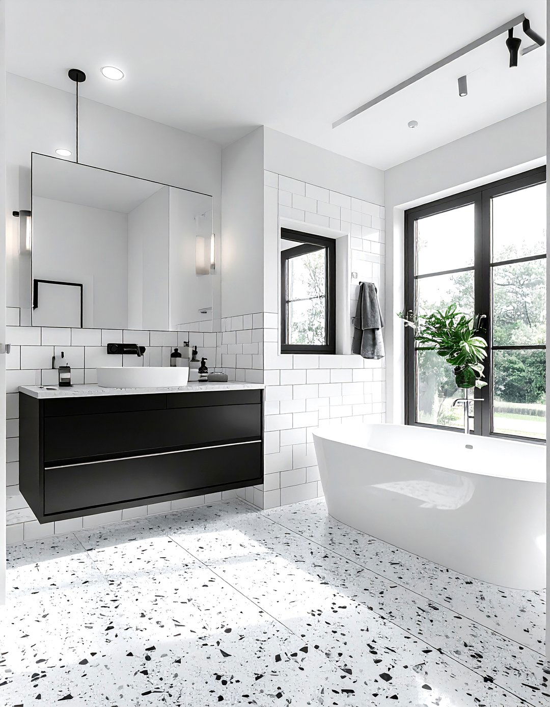 Black and white terrazzo - 30 terrazzo tile bathroom ideas